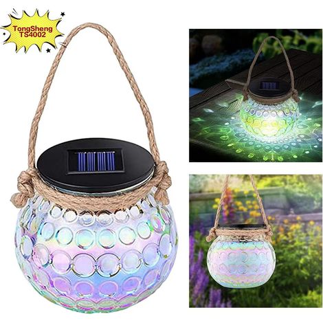 Lampe solaire en verre pour jardin extérieur, décoration lumineuse avec ombre portée, suspension, 1 pièce - Multicolore (1/5)