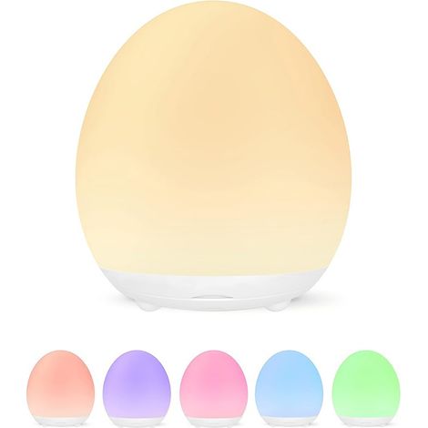 Lámpara de noche recargable con forma de huevo para la habitación del bebé, sensible al tacto y que cuida la vista, con 7 modos de color y luz regulable para la hora de la toma nocturna. (1/5)