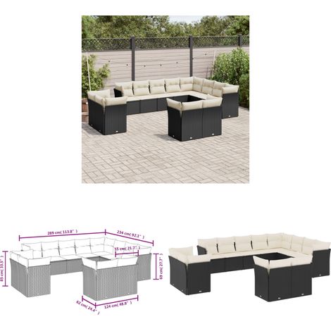 12-tlg. Garten-Sofagarnitur mit Kissen Schwarz Poly Rattan - Gartensorganisation - Outdoor Möbel - Gartenlounge - Lounge Set - Rattan Sofa - Home & Living (1/3)
