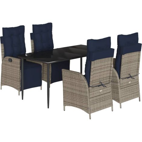 5 Piece Garden Dining Set with Cushions Grey Poly Rattan vidaXL (1/5)