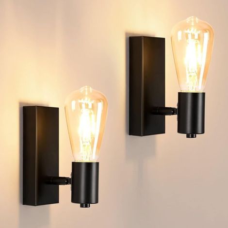 Set of 2 Industrial Indoor Wall Lights, Vintage E27 Wall Spotlights, Adjustable 90° or 360°, Retro Black Metal Wall Lamp for Living Room, Bedroom, Kitchen, Staircase, Hallway [Energy Class E] (1/4)