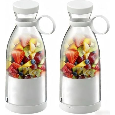 2X Blender à jus portable rechargeable avec gobelet de voyage et couvercle, compatible avec la préparation de jus et de smoothies 420 ml A-FX-
