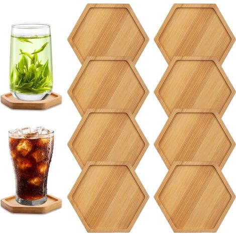 Sollbry 8 Pièce Dessous de Verre Vides en Bambou, Dessous de Verre en Mosaïque de Bambou, pour Plantes, Gobelets,10.9cm×11.9cm (1/5)