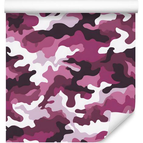 Papel pintado de camuflaje militar morado y burdeos para salón y dormitorio, 50x1000 mm. (1/5)
