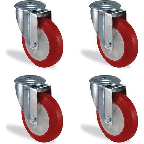Lot roulettes à oeil pivotantes polyuréthane diamètre 80mm charge 375kg