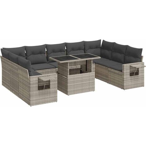 Maison Exclusive - Set Divano Giardino 10 pz con Cuscini Grigio Chiaro Polyrattan (1/5)
