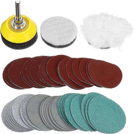 Kit de polissage 55 pièces, ensemble de papier de verre floqué de 5 cm (2 pouces) pour le travail du bois, disques de ponçage et de meulage, outils de polissage et de nettoyage. (1/4)