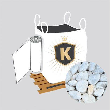 Kit Galets blanc + géotextile = 1 Big Bag galet de marbre blanc 25/40  1.5T [environ 20m2 sur 5cm d'épaisseur] + 1 géotextile 25m2