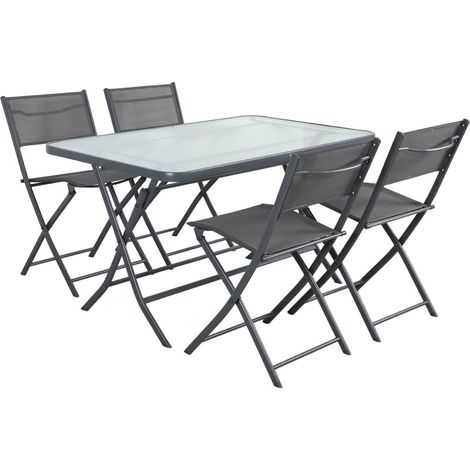 sweeek - Klappbarer Gartentisch aus Stahl + 4 Stühle