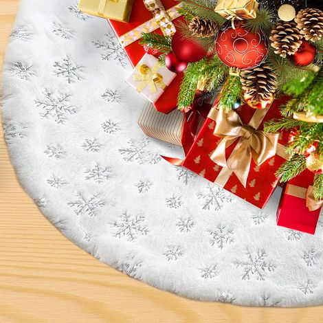 Christmas tree skirt, Christmas tree base, Christmas tree mat, suitable for decoration, silver snowflakes, 90 cm (1/5)
