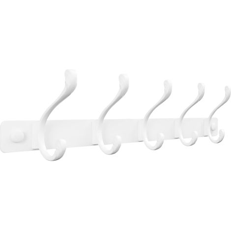 Porte Manteau Mural Patere Murale avec 5 Crochets Doubles Blanc Haute Capacité de Charge Durable et Résistant Gain de Place Optimal pour Entrée, Chambre, Salle de Bain, Cuisine (1/5)