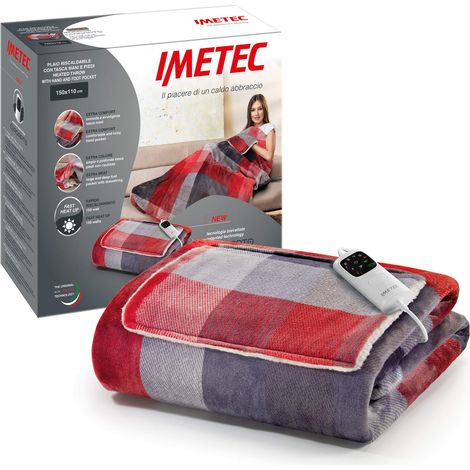 Imetec CaldoPlaid Velvet Tartan Plaid Riscaldabile con Tasca Mani e Piedi, Coperta Elettrica 150x110 cm, Basso Consumo, Tecnologia Adapto, Sicuro, Rapido Riscaldamento, 6 Temperature, Lavabile (1/4)