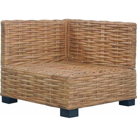 Canapé d'angle de salon en rotin naturel avec coussins marron et blanc crème 67 x 67 x 59 cm (1/5)