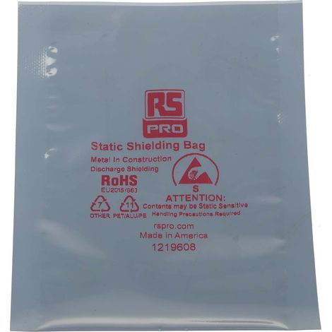 Sachet antistatique RS PRO 127mm x 76mm, Fermeture par thermo-soudage, Argent ( Prix pour Sachet de 100 ) (1/2)