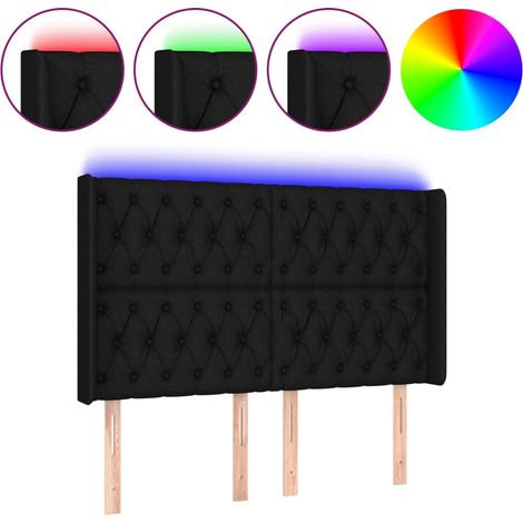 Testiera Testata del letto a LED Nera 163x16x118/128 cm in Tessuto (1/4)