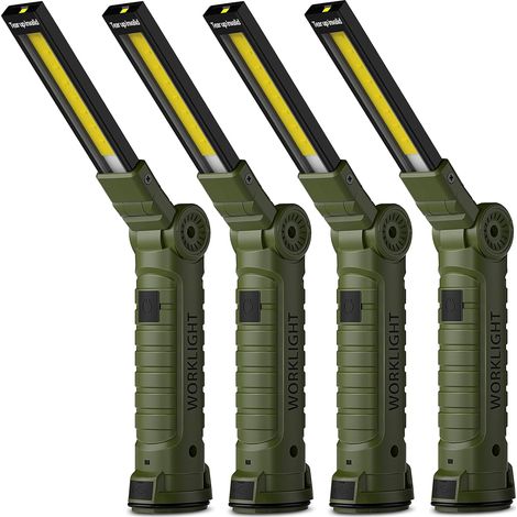 Cadeau Homme, Lampe de Poche Lampe de Travail Rechargeable Lampe Atelier COB Torche avec Base Magnétique 5 Modes Camping Lampe pour Garage, Camping, d'Urgence, etc (Noir) (1/5)