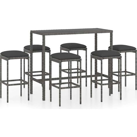 Maison Exclusive - Set da Bar da Giardino 7 pz con Cuscini in Polyrattan Grigio (1/5)