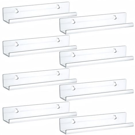 Lot de 8 supports muraux pour disques vinyles - En acrylique transparent - 30,5 x 4,3 x 4,3 cm - Étagère flottante pour disques et photos - Transparent (1/5)