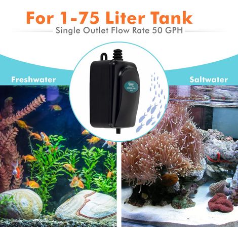 Pompe à Air d'Aquarium Silencieuse Mini Pompe à Oxygène pour Aquarium d'Eau Douce et d'Eau de Mer avec Diffuseur d'Air et Clapet Anti-Retour (1/5)