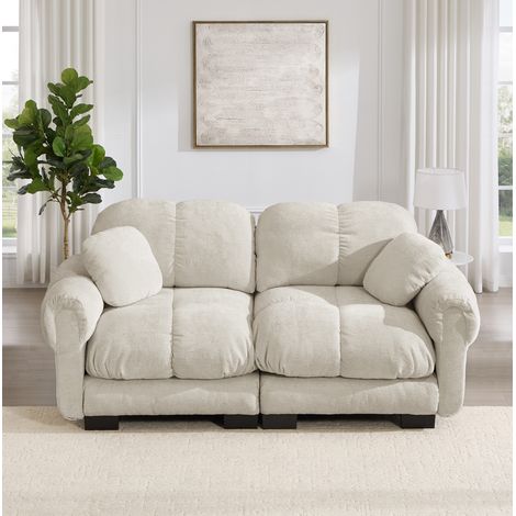 Sofá de 2 plazas 190x86x90 cm beige caqui, modular en chenilla con cojines gruesos MEUBLIV (1/5)