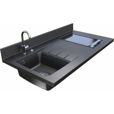 PlaniQuartz einteilige Arbeitsplatte mit linkem Waschbecken Ò 120 cm NERO