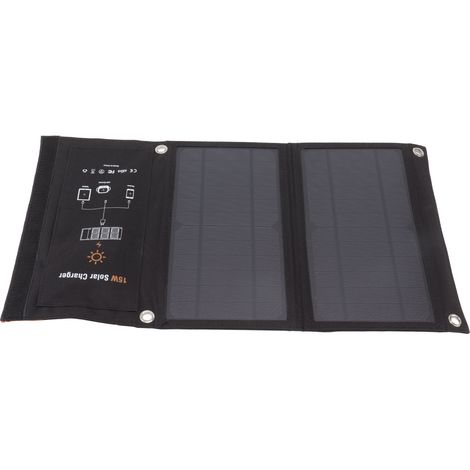 Panneau Solaire Monocristallin 15W avec Double USB, Chargeur Solaire Pliable pour Extérieur, Power Bank Noir (1/5)