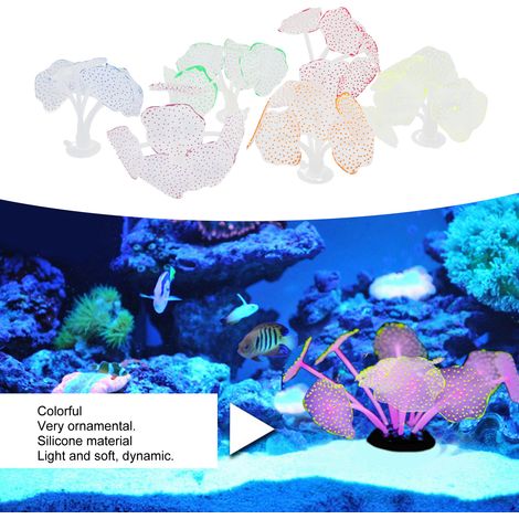 Décoration Aquarium Silicone Réaliste en Forme de Corail Champignon - Lot de 6 Couleurs Diverses-AUTRES (1/5)