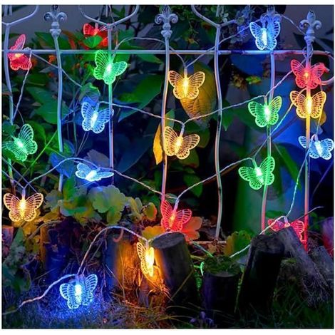 Guirlande lumineuse papillon 3 m, 20 LED multicolores, étanche IP44, pour intérieur et extérieur, décoration fête et chambre d'enfant (1/5)