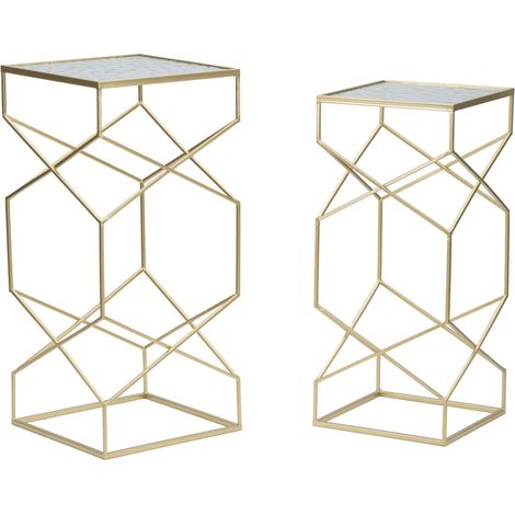 Coppia tavolinetti Glassy glam in ferro dorato e vetro, altezze diverse