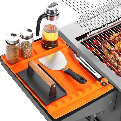 Tapis de cuisson en silicone résistant à la chaleur avec protection anti-gouttes - Tapis de protection antidérapant pour barbecues et ustensiles de grillade, gris-AquaForge (1/5)