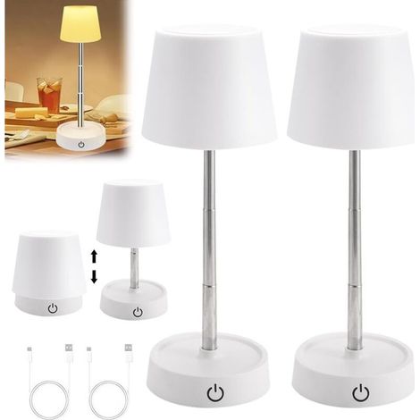 2Pcs Lampe de Table Sans Fil, Lampe de Table LED Réglable en Hauteur, Lampe Tactile Sans Fil, Lampe de Chevet Intensité Variable, Lampe de Table Rechargeable USB Tactile, pour Chambre