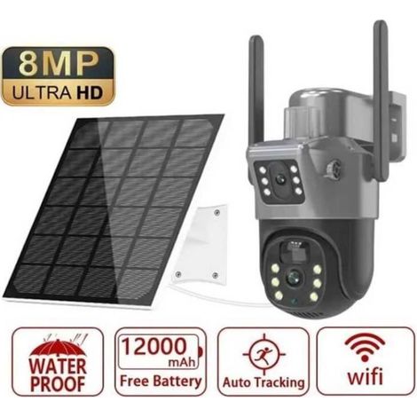 FOLCaméra de Surveillance Extérieur Batterie Solaire sans Fil, caméra 4G 8MP HD, batterie rechargeable 12000mah+ carte SD 32G (1/4)