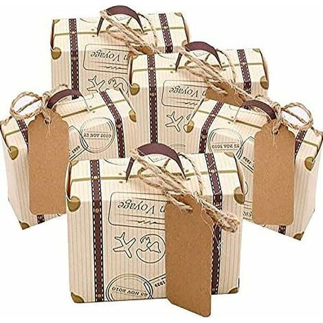 Lot de 100 mini boîtes à dragées en papier kraft vintage avec étiquettes et ficelle en toile de jute pour mariage/voyage (1/5)