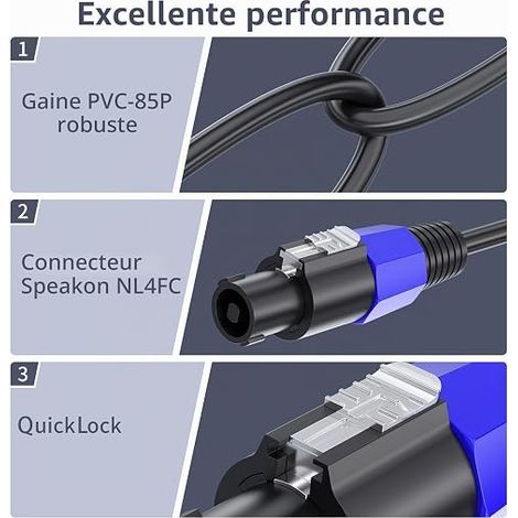 1M Speakon Câble de haut-parleur avec Twist Lock M-M 15AWG 2 Conducteurs Wire Audio Amplificateur (1/3)