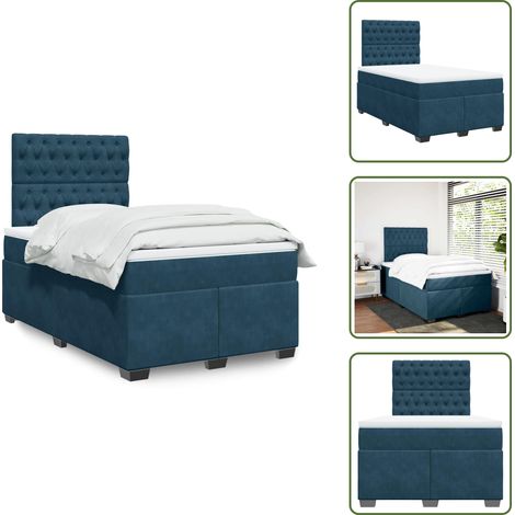 The Living Store Sommier à lattes de lit et matelas bleu 120x200 cm velours - Lit Double - Lit Plateforme - Lit Design - Literie - Chambre À Coucher (1/5)