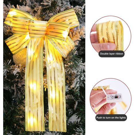 Beleuchtete Weihnachtsschleife mit Schneeflocken, bedruckten Rentieren, LED-Band für den Weihnachtsbaum, festliche Dekoration (1/5)