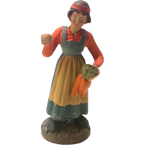 Donna con carote statuetta in terracotta artigianale per presepe napoletano da h 10 cm