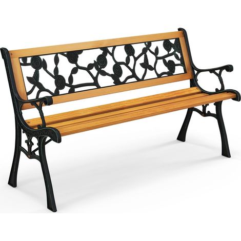 Goplus – Banc de jardin extérieur 3 places – Métal moulé et bois de pin – Dossier ergonomique et accoudoirs – Dimensions 125x52x73 cm