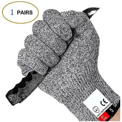 Gants gris anti-coupures - 1 paire (26 cm) - Niveau de sécurité 5 pour la cuisine, les travaux extérieurs et plus encore (1/5)