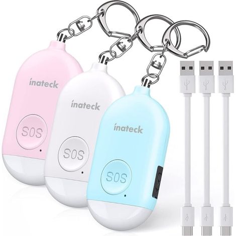 Wiederaufladbarer Anti-Angriffs-Taschenalarm-Schlüsselanhänger mit LED-Licht zur Selbstverteidigung für Frauen, Männer, Kinder und Senioren, 130 dB, 3 Stück, PA1001