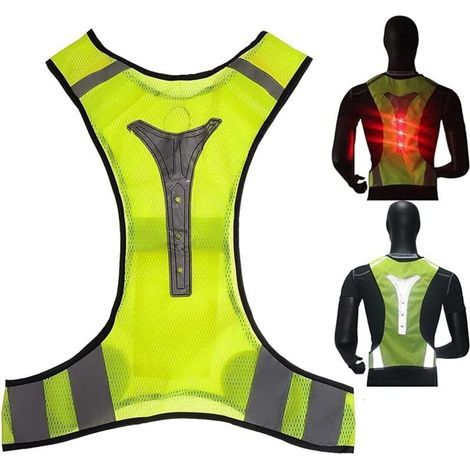 Gilet de sécurité haute visibilité avec bandes réfléchissantes LED, adapté aux déplacements nocturnes en extérieur, à la course à pied, au cyclisme, à la marche et au travail. (1/3)