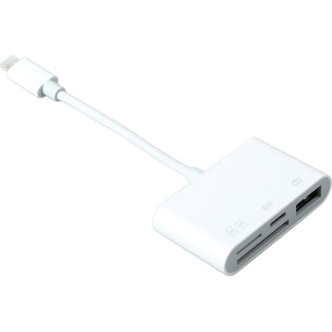 Lecteur de cartes 4 en 1 avec câble OTG de 10 cm, adaptateur pour cartes mémoire et téléphone iOS. (1/5)
