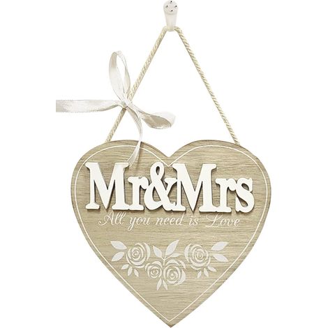 1 panneau en bois à suspendre en forme de cœur avec lettres Mr (1/5)