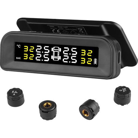 VEVOR Reifendrucküberwachungssystem für Wohnmobile, 7,3–87 psi Anhänger-TPMS, universelles kabelloses Autoalarmsystem, wasserdichtes TPMS-Sensorset mit Solarladung 4 Sensoren 5 Alarmmodi (1/5)