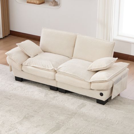 Modulares Cordsofa für 2 Personen mit breiter Sitzfläche, ergonomischem Design, hochdichter Schaumstoffpolsterung, USB-C-Anschluss und Seitentaschen. Ideal für Wohnzimmer, Büro oder Lounge.Beige