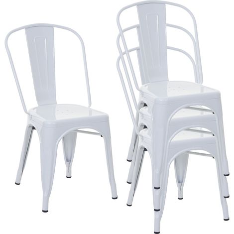 4x chaise de bistro HHG-791, chaise empilable, métal, design industriel, blanc