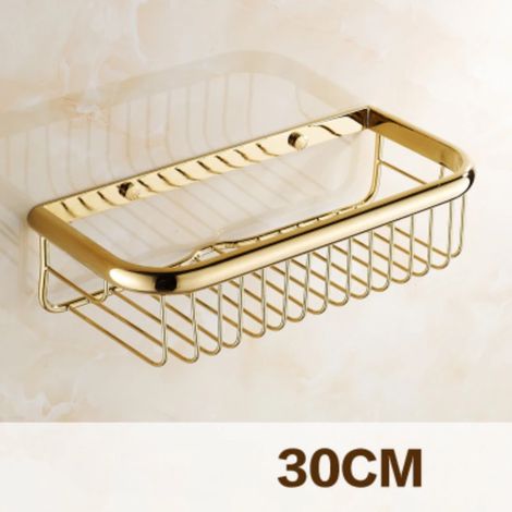 (Or 30 cm) Panier de rangement mural à un niveau en cuivre doré rose pour savon/éponge / accessoire de salle de bain (1/5)