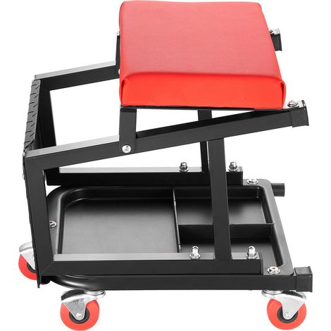 Tabouret mécanicien 136 kg, siège d'atelier à roulettes pivot 360°, plateau à outils, garage, noir (1/5)
