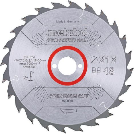 Lama circolare per taglio di precisione per legno professionale D216xB2,4xforo30mm 48Z. WZ