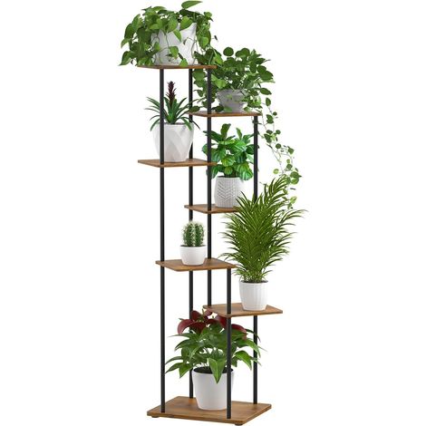 7 Niveaux Support pour Plantes, 130 cm, Étagère pour Plantes en Métal Bois, Porte Plantes D'intérieur pour Plusieurs Plantes, Support Pot de Fleur le Balcon du Jardin, Salon, Bureau, Noir (1/5)
